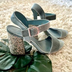 Light Blue Velvet Chunky Wedge Sandal (H&M 40)